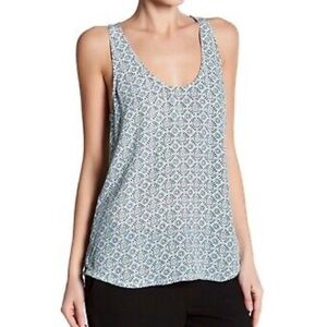 SILK JOIE Drew D Printed Porcelain Peacock Blue Medallion Tank Small Luxury EUC
